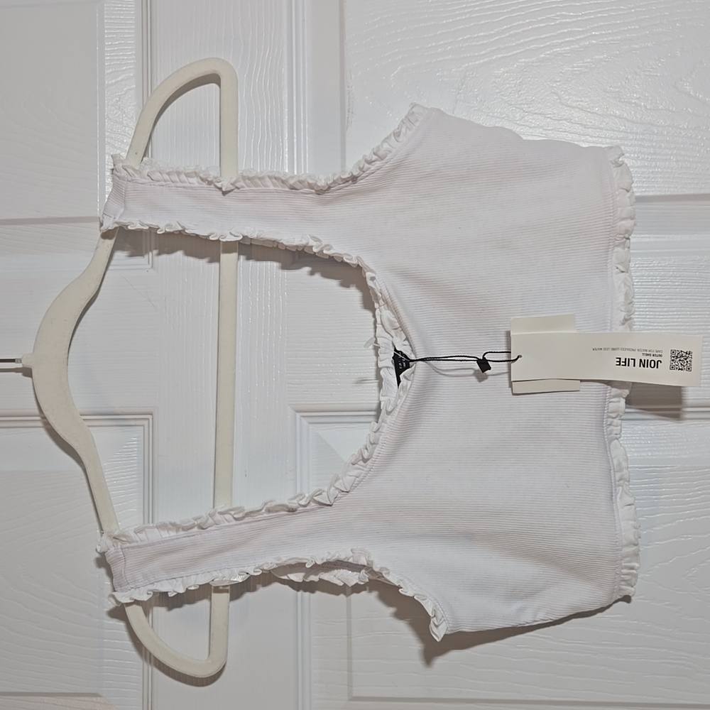 New Zara White Ribbed Short Tank Size Large